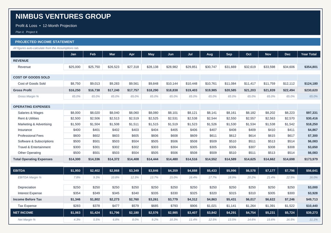 Projected profit and loss