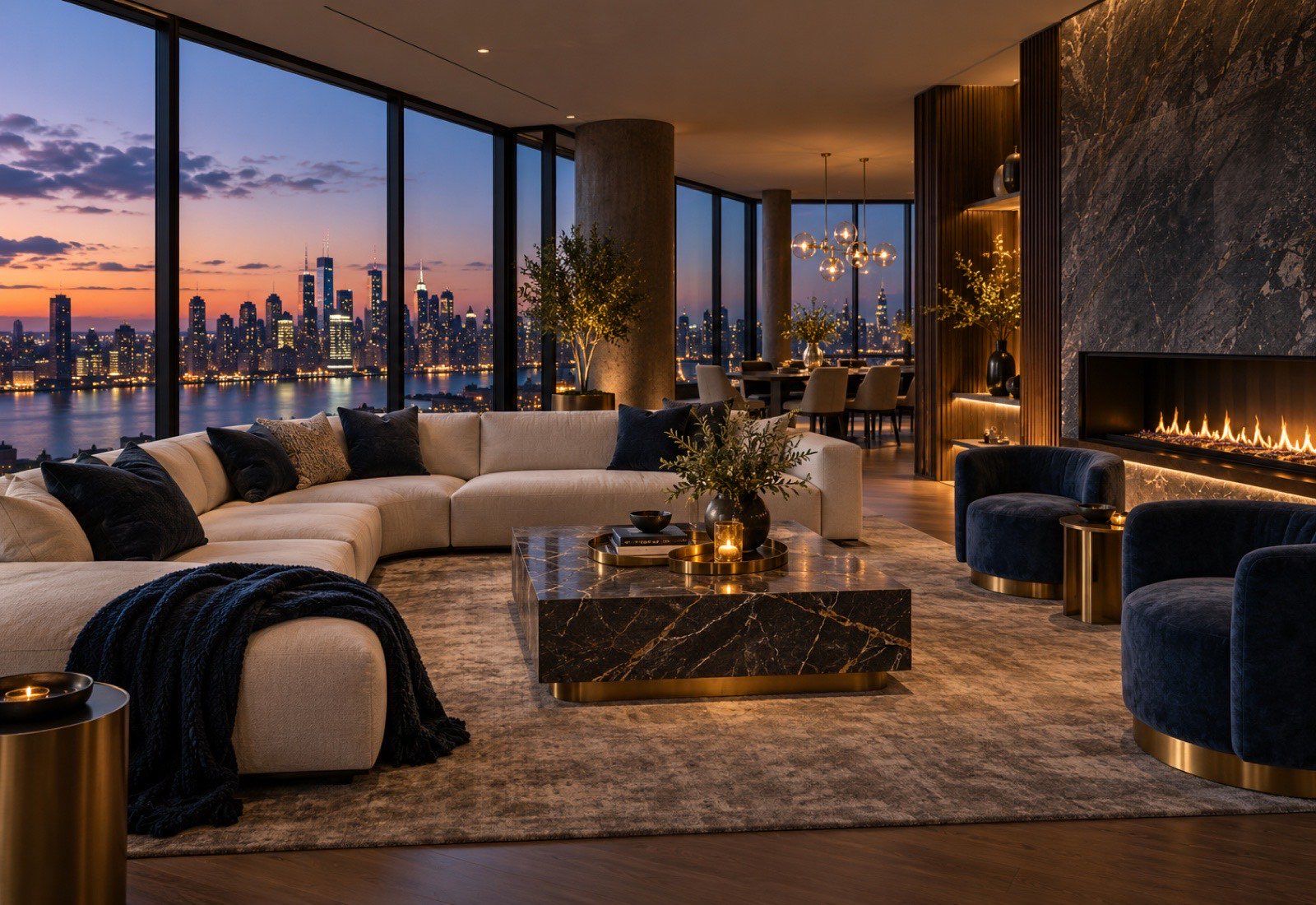 Modern interior at dusk